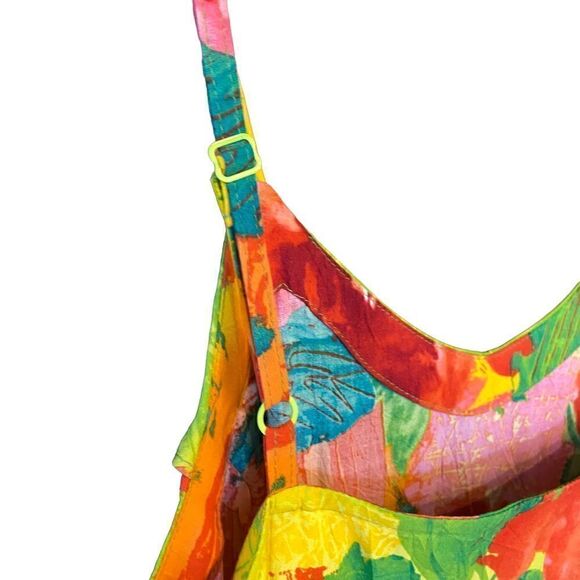 Jams World Sz XS Rose Fusion Green Pink Adjustable Spaghetti Strap Ruffle Top - Picture 4 of 7